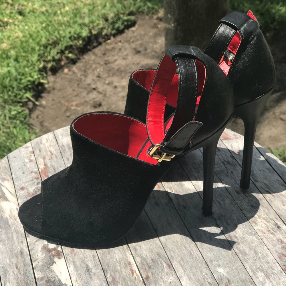 Charles Jourdan Suede Peep Toe Pumps